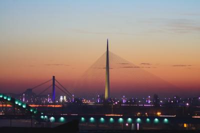 Ada Bridge at Sunset on the Sava River in Belgrade, Serbia – Free Stock Photo for Download