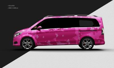 Realistic Metallic Pink Camouflage City Van Car – Free Download