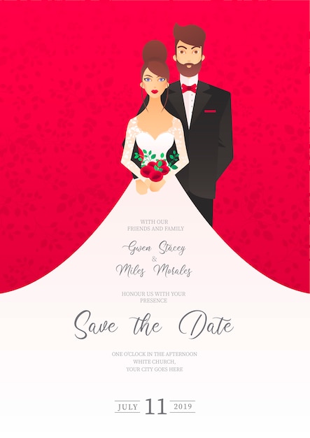 Wedding Invitation Featuring Engaging Characters – Free Download