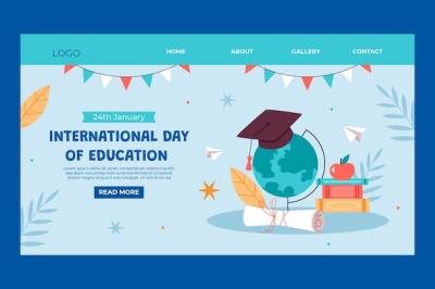 Flat Landing Page Template for International Day of Education – Free Download