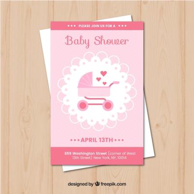 Flat Pink Baby Shower Card – Free Download