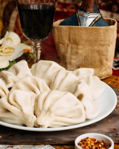 Khinkali with Meat and Glass of Red Wine – Free Download