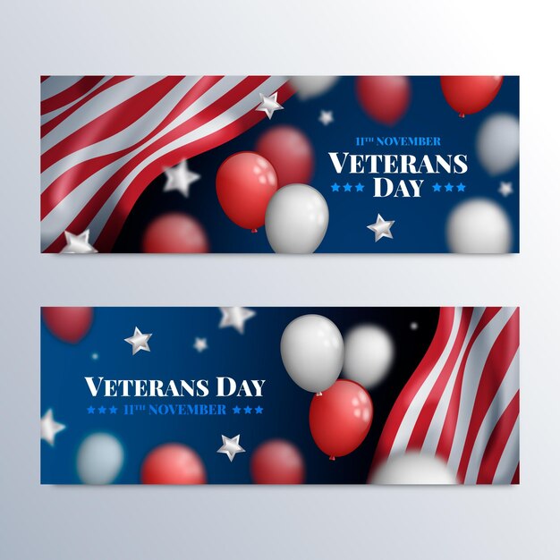 Realistic Veteran’s Day Horizontal Banners Set – Free Download