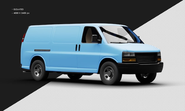 Realistic Matte Blue Full Size Cargo Blind Van Car from Right Front View – Free Download