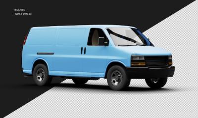 Realistic Matte Blue Full Size Cargo Blind Van Car from Right Front View – Free Download