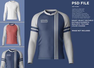 Polo T-Shirt Raglan Long Sleeve U-Neck Mockup – Free Download