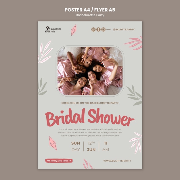 Bachelorette Party Vertical Poster Template with Leaves – Free Download