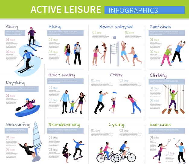 Active Leisure People Infographics Featuring Various Games and Activities – Free Download