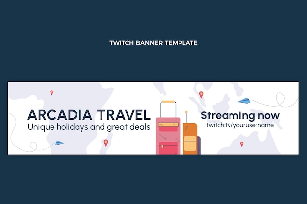 Flat Design Travel Twitch Banner Template – Free Download