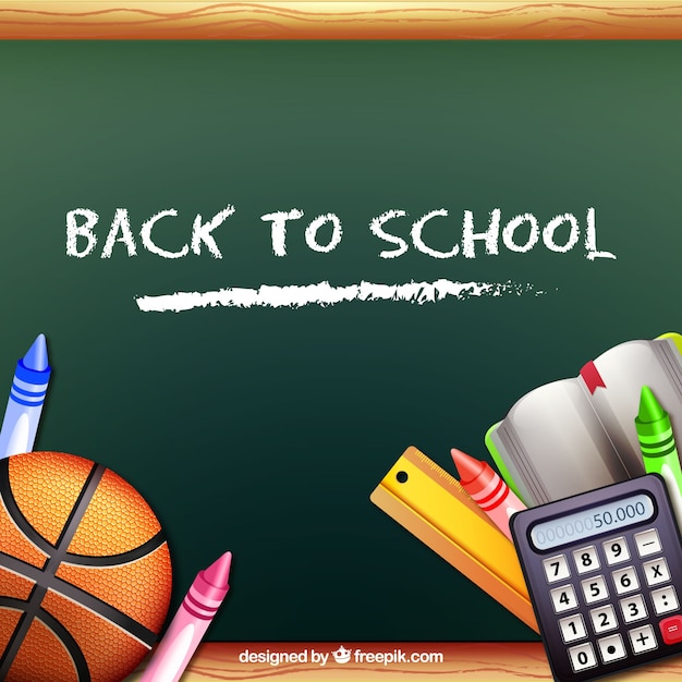 Basketball Ball and School Materials on Blackboard – Free Download