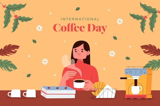 Celebrate International Coffee Day with Flat Backgrounds – Free Download