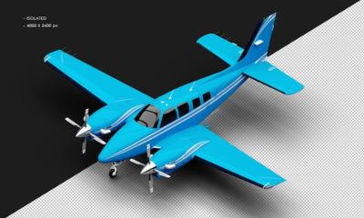 Realistic Shiny Blue Twin Propeller Dual Engine Airplane from Top Left Front View – Free to Download