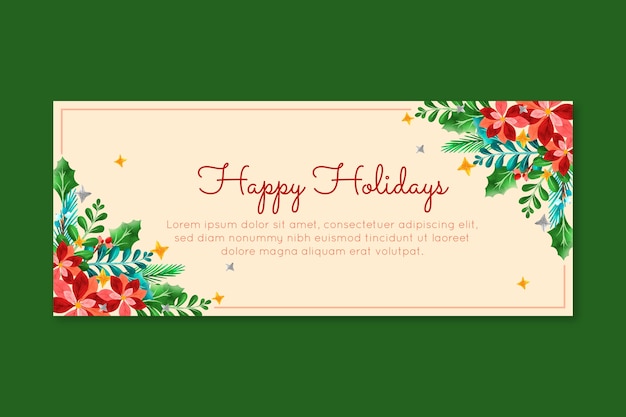 Watercolor Happy Holidays Horizontal Banner – Free Download