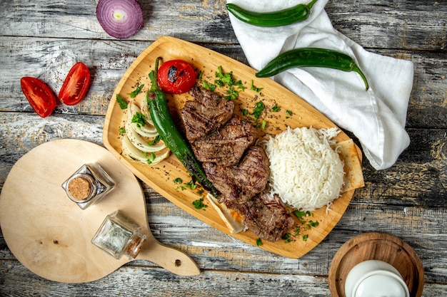 Meat Kebab with Rice and Onion – Download Free Stock Photo