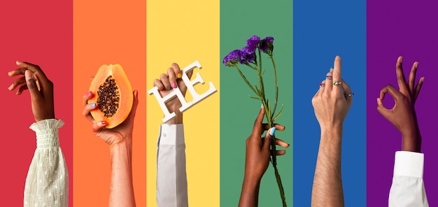 Gender Fluid People Hands on Rainbow Background – Free Stock Photo for Download