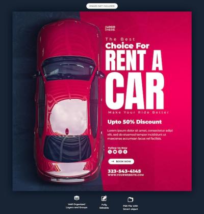 Car Rental and Automotive Social Media Banner or Instagram Post Template – Free Download