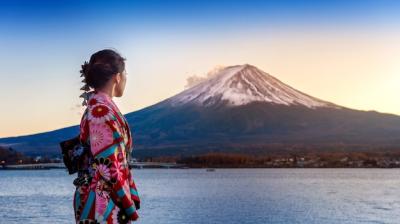 Japanese Traditional Kimono at Fuji Mountain – Sunset at Kawaguchiko Lake | Free Stock Photo, Download Free