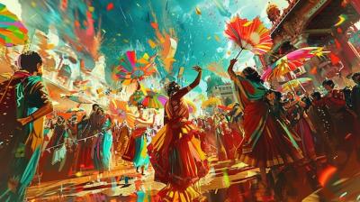 A Vibrant Painting of People in Colorful Dresses Featuring the Word “God” – Free Download