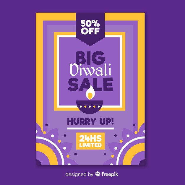 Diwali Sale Flyer Template in Flat Design – Free to Download