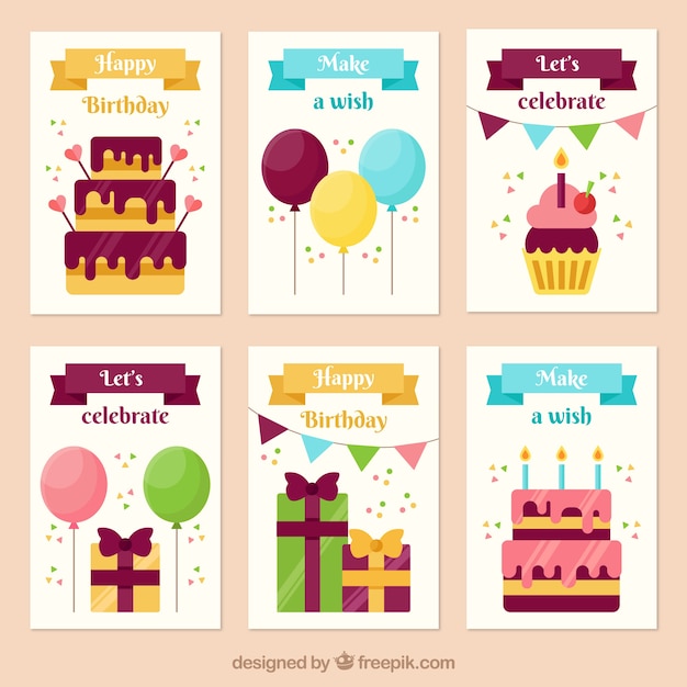 Flat Style Birthday Cards Collection – Free Download