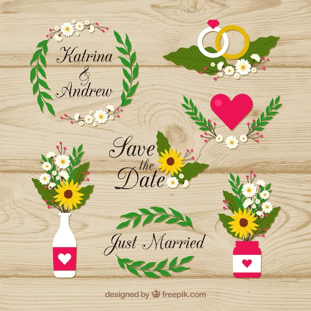 Colourful Collection of Wedding Ornaments in Flat Design – Free Download