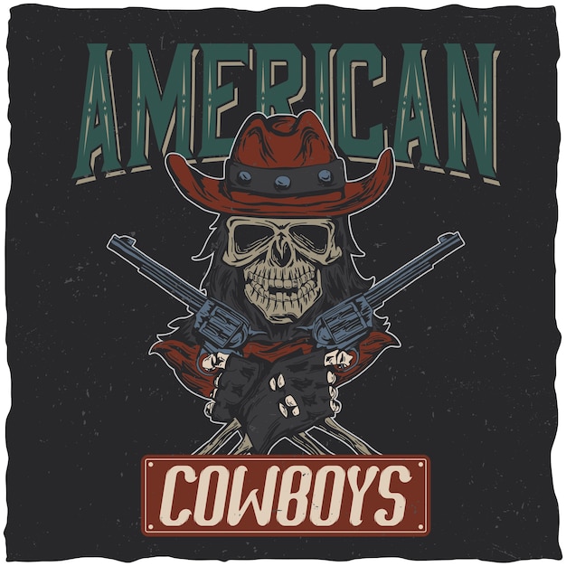 Cowboy T-Shirt Design Featuring Skull Illustration with Guns – Free Download