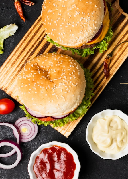 Top View of Burgers with Ketchup – Free Download