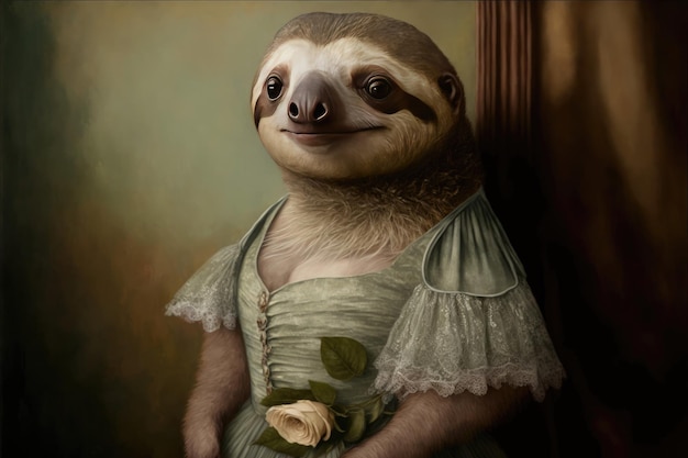 Portrait of Sloth in a Victorian Dress – Free Stock Photo, Download Free