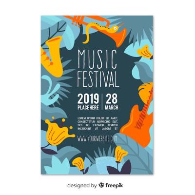 Hand Drawn Music Festival Poster Template – Free Download