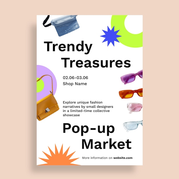 Trendy Flat Colorful Treasures Pop-Up Market Flyer – Free Download