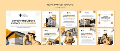 Travel Adventure Instagram Posts in Flat Design – Free Download