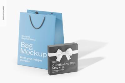 Bag with Cardboard Box Mockup – Right View | Free Download