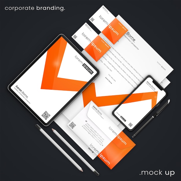 Modern Business Stationery Mockup Including Business Cards, Smartphone, Tablet, A4 Letters, Envelope, Pen, and Pencils – Free to Download