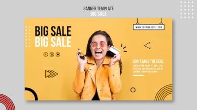 Horizontal Banner Template for Big Sale Featuring Woman – Free Download