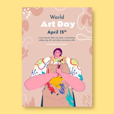 Flat Vertical Poster Template for World Art Day – Free Download