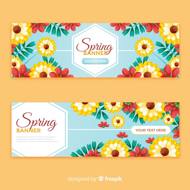 Hand Drawn Floral Spring Banner – Free Download