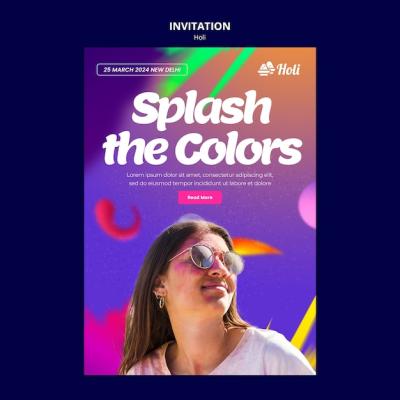 Holi Festival Celebration Invitation Template – Free Download