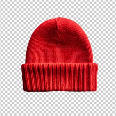 Stylish Red Knit Beanie Mockup on Transparent Background – Free Download