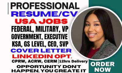 I Will Write Federal Government Resume, Military Veteran KSA Response for USAJOBS, CEO