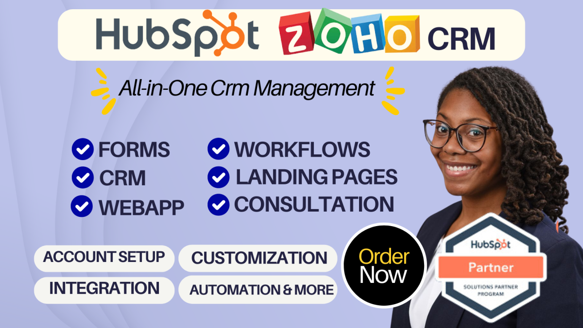 I Will Be Your HubSpot CRM Expert for Landing Pages, Workflows, Sales Closures, Website, and Zoho