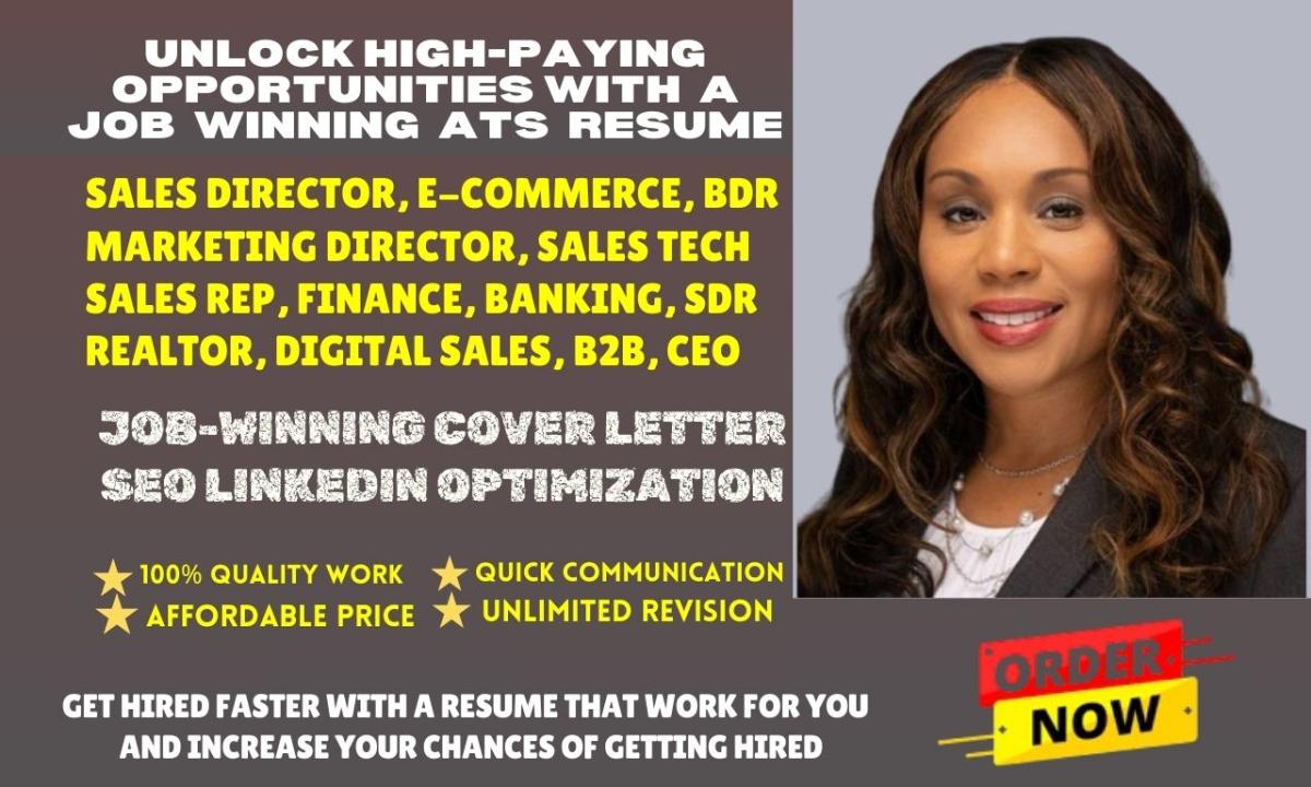 I Will Create a Professional Resume for Sales, Director, BDR, Finance, Marketing, SDR, E-commerce, and SaaS Roles