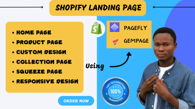 I Will Custom Shopify Website or Landing Page, PageFly, Gempages