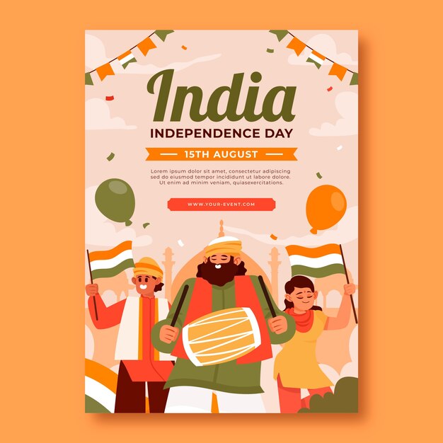 Flat Vertical Poster Template for India Independence Day Celebration – Free Download