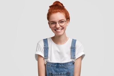 Young Ginger Woman in Denim Overalls – Free Download