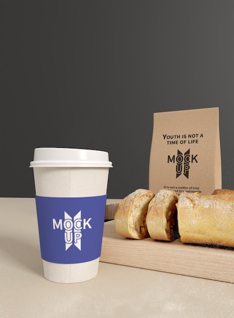 Bread Packaging Mockup with Coffee Cup – Free Stock Photo, Download for Free