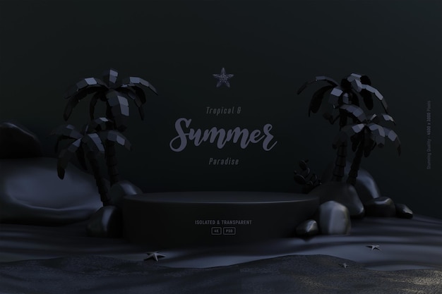 Summer Background Template with Podium Stage, Palm Trees, and Beach Objects – Free to Download