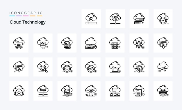 Cloud Technology Line Icon Pack – 25 Vector Icons for Download Free