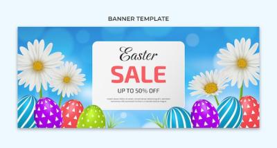 Realistic Easter Sale Horizontal Banner Template – Free Download