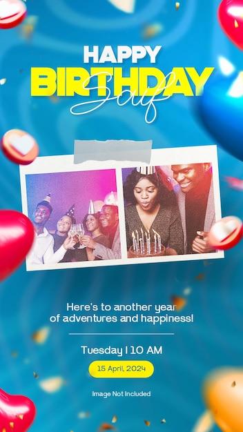 Happy Birthday Instagram Story Template with Balloon Decoration and Photo Frame – Free Download