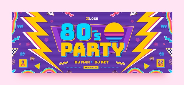 Flat 80s Party Social Media Cover Template – Download Free Stock Photo